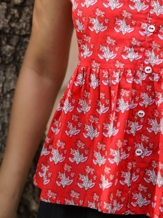 Women Ethnic Motifs Print Shoulder Straps Peplum Top