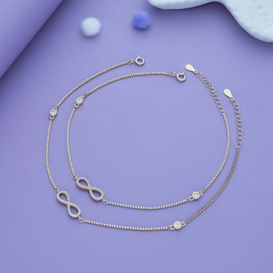 Infinity Crystal Charm 925 Silver Women Anklet