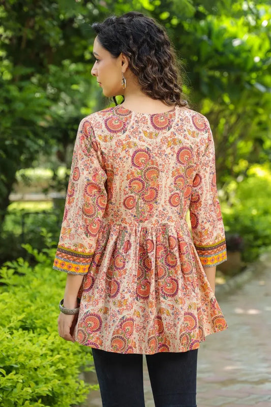 Women Beige Ethnic Cotton Empire Top