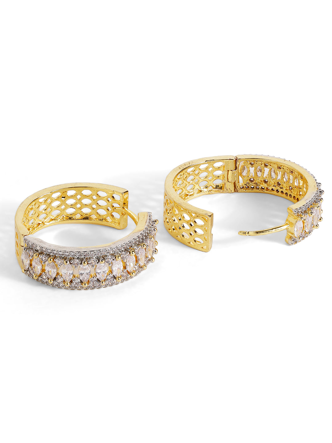 Gold Plated Plain American Diamond Elegant Hoops Earrings