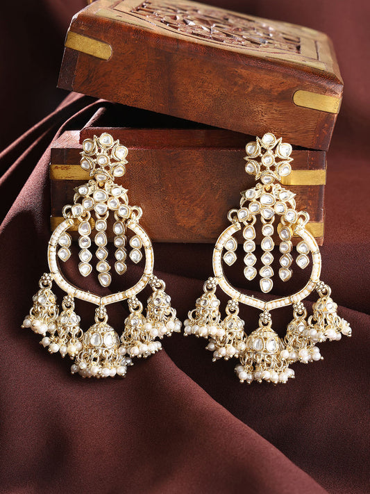 Pearl Kundan Elegance Gold Plated Mini Jhumkis Chandbali Style Earrings