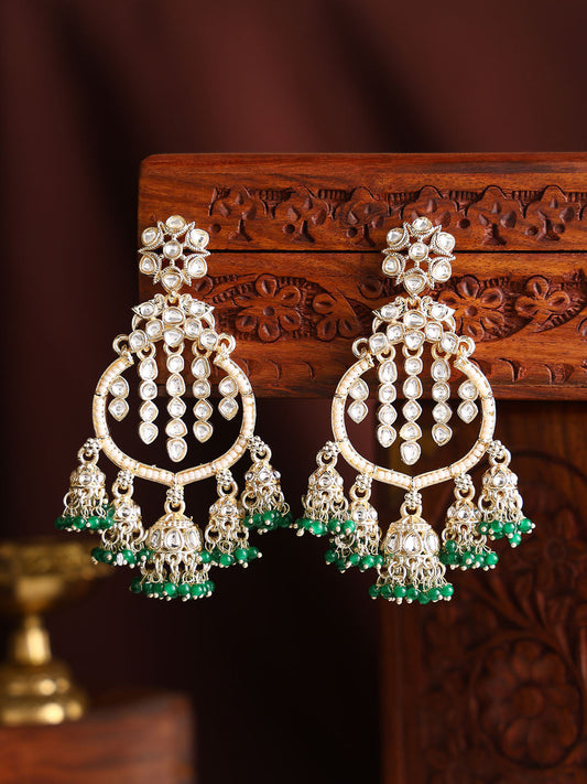 Floral Chandbali Kundan Pearl Style Gold Plated Mini Jhumkis Earrings