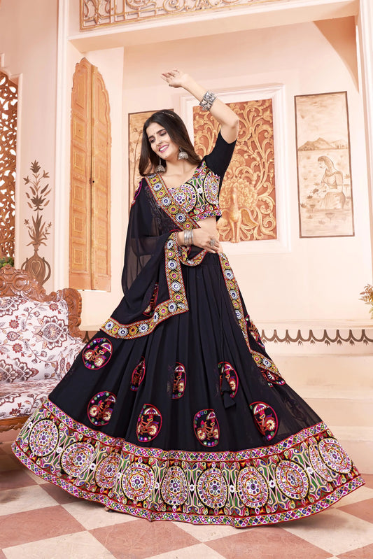 Faux Gerogette Full Mirror work Chaniya Choli (Stitched) - Premium from Ethenika.com - Just INR 3999! Shop now at Ethenika.com
