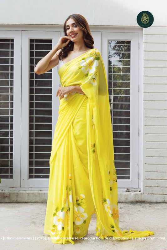 Lemonade Chitramay Hand Painted Mul Cotton Saree