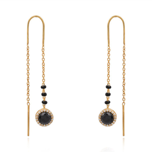 Black Onyx Silver Mangalsutra Sui Dhaga Earring