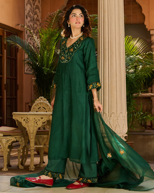 Vanya Green Embroidered Doria Suit Set