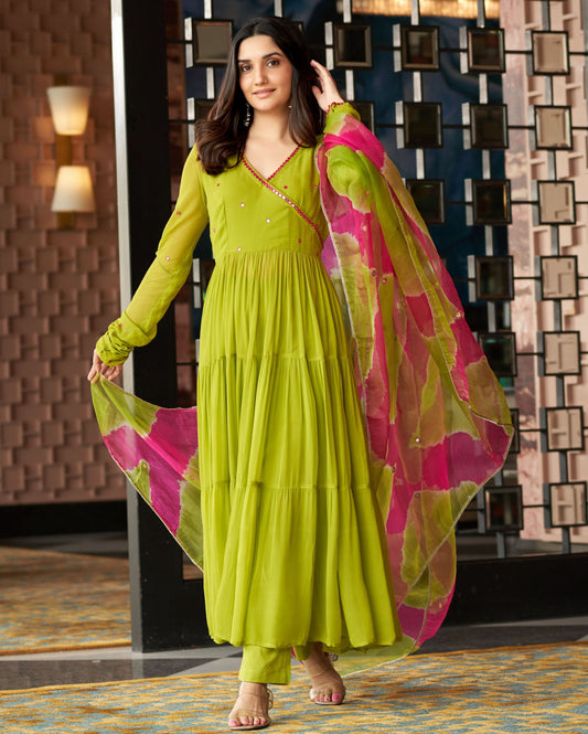 Leela Neon Green Embroidered Georgette Suit Set