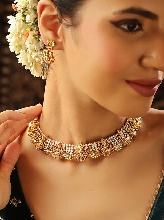Goddess Design Gold Plated Floral Type Necklace Drop Earrings Jewellery Set