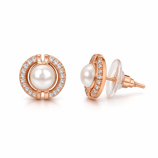 Rose Gold Pearl Stud Earrings