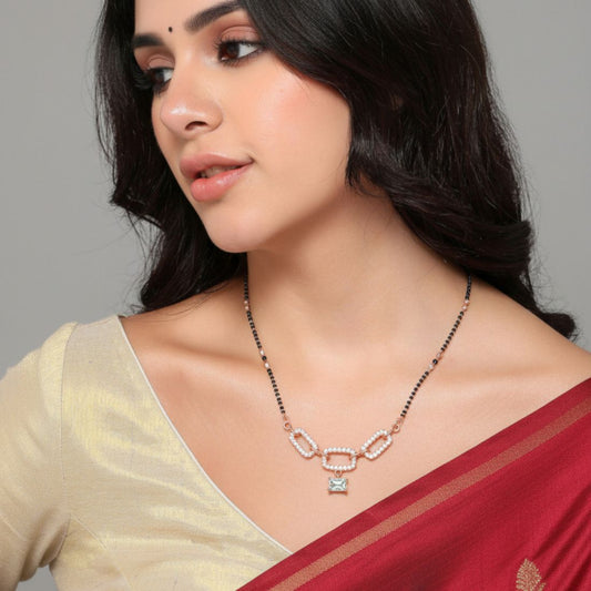 Rose Gold Mangalsutra With Black Bead Chain