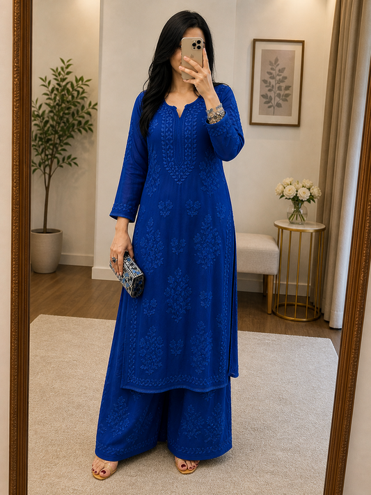 Blue Chikankari Kurti on Ethenika.com