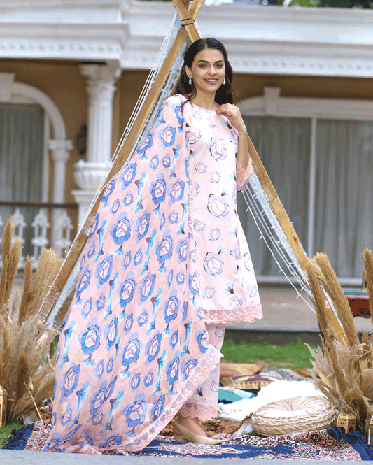 Coneflower Peach Printed Cotton Suit Set