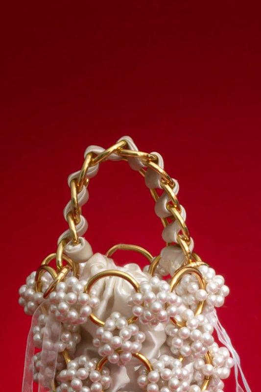 AMYRA - Leila Pearl Gold Ring Bucket bag