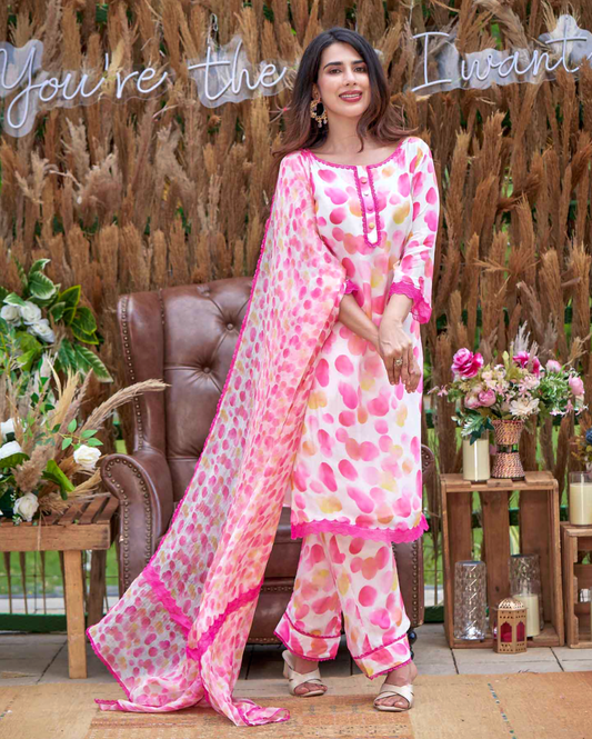 Riddhi White Printed Silk Suit Set