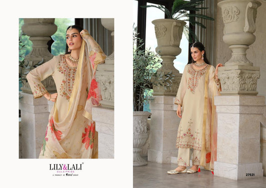 Off White Roman Silk A Line Kurti With Cotton Laning For Women