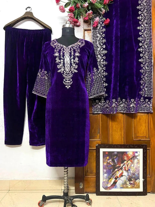 Ethenika Neck Embroidery work Velvet Suit - Premium from Ethenika.com - Just INR 2890! Shop now at Ethenika.com