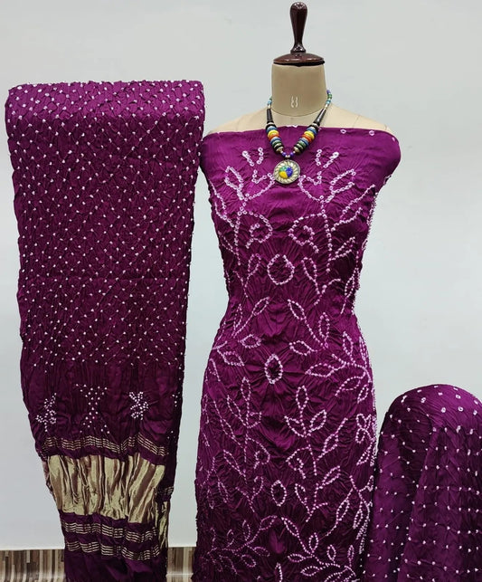 Heavy Modal Ghazi Silk Barik Bandhej work Bandhani Dress Material (Unstitched) - Premium from Ethenika.com - Just INR 5900! Shop now at Ethenika.com