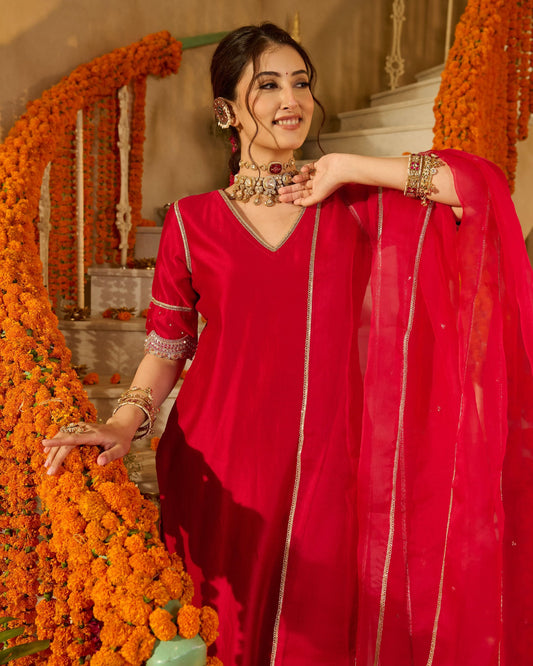 Tarini Magenta Solid Chanderi Suit Set
