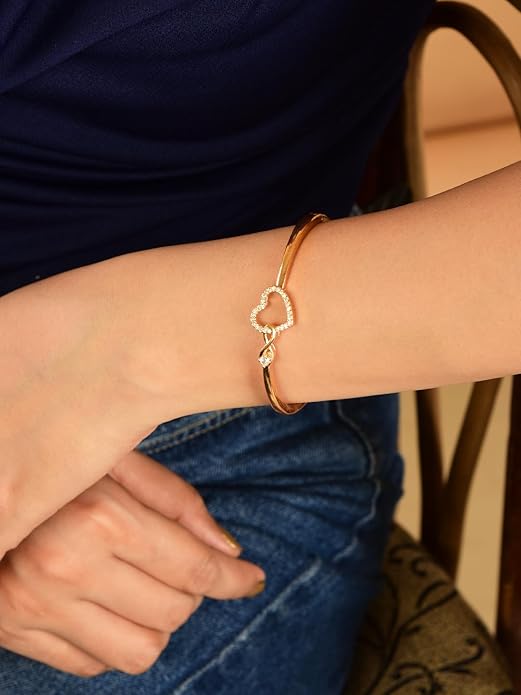 Rose Gold Infinity Heart Shape kada with Love Bracelet for Women & girls | Sleek Finish |Office Wear | Minimalist Appeal