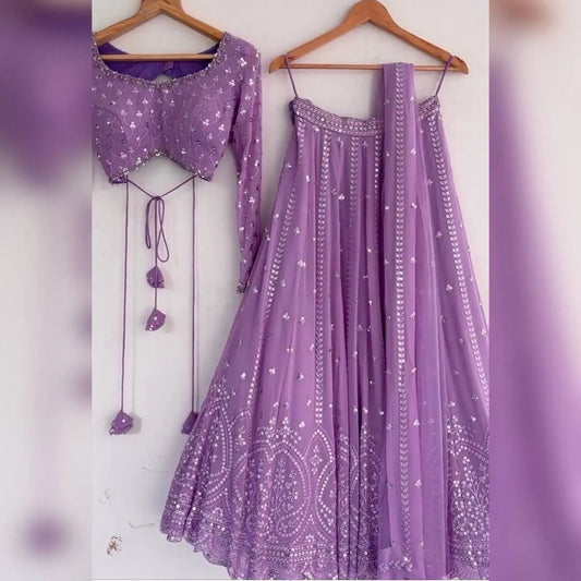Faux Georgette Sequence Embroidery work Lavender Lehenga Choli Set - Premium from Ethenika.com - Just INR 3490! Shop now at Ethenika.com