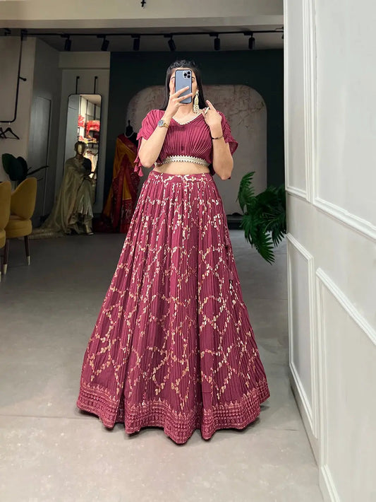 Faux Georgette Sequence Embroidery work Lehenga Choli - Premium from Ethenika.com - Just INR 3490! Shop now at Ethenika.com