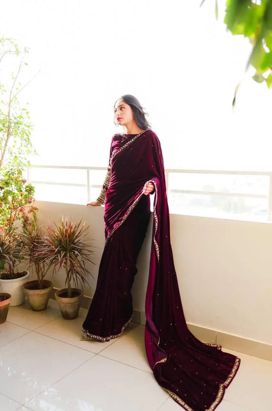 Ethenika Party Wear Velvet Saree - Premium from Ethenika.com - Just INR 2990! Shop now at Ethenika.com