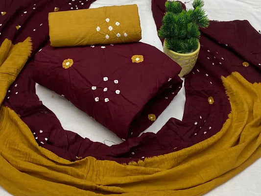 Cotton Dual Contrast Hand Crafted Kutch Bandhani Dress Material (Unstitched) - Premium from Ethenika.com - Just INR 1490! Shop now at Ethenika.com