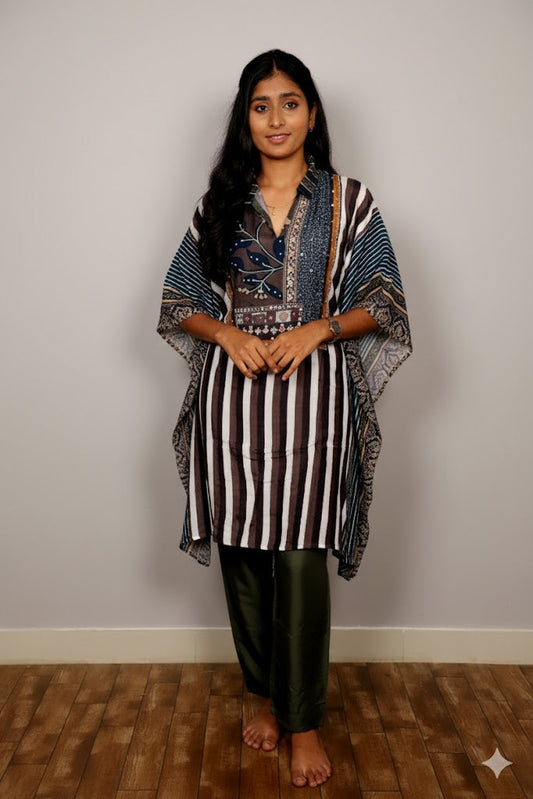 Green Striped Patterned Kurti For Women & Girls