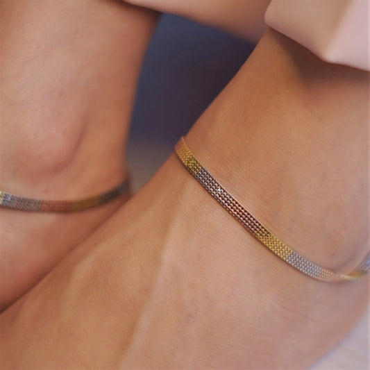 Multi Toned 925 Sterling Silver Anklet