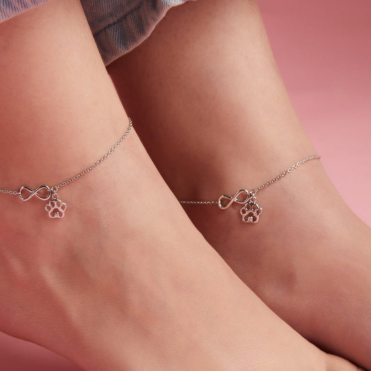 Infinity and Paw 925 Sterling Silver Anklets