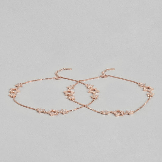 Two rose gold plated 925 Sterling Silver anklets for women with cubic zirconia stars – Zavya