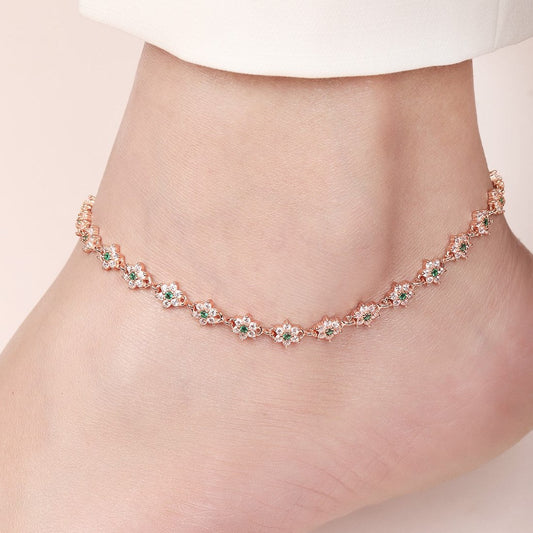 Blooms of Elegance Rose Gold-Plated 925 Sterling Silver Anklet