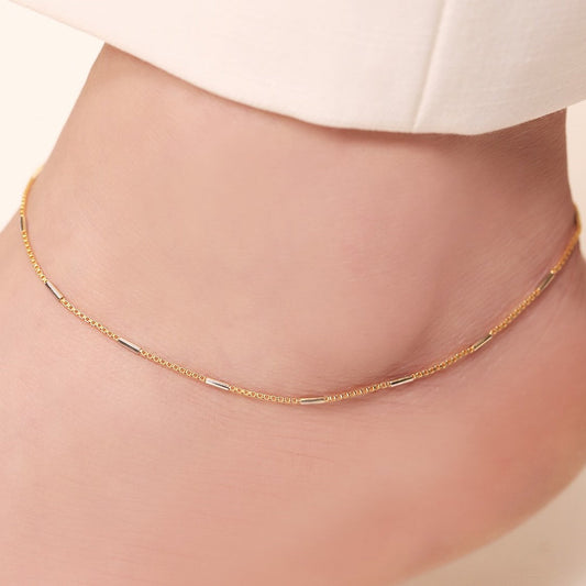 Chic Harmony 925 Sterling Silver Dual Tone Plated Box Chain Anklet