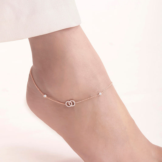 Interlinked Rose Gold Plated 925 Sterling Silver Anklet