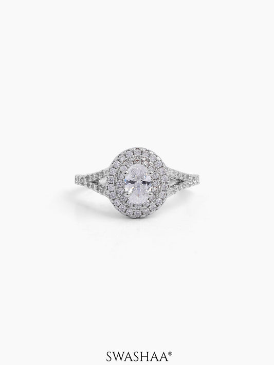Arista Round-Cut Silver Diamond Solitaire Women's Ring