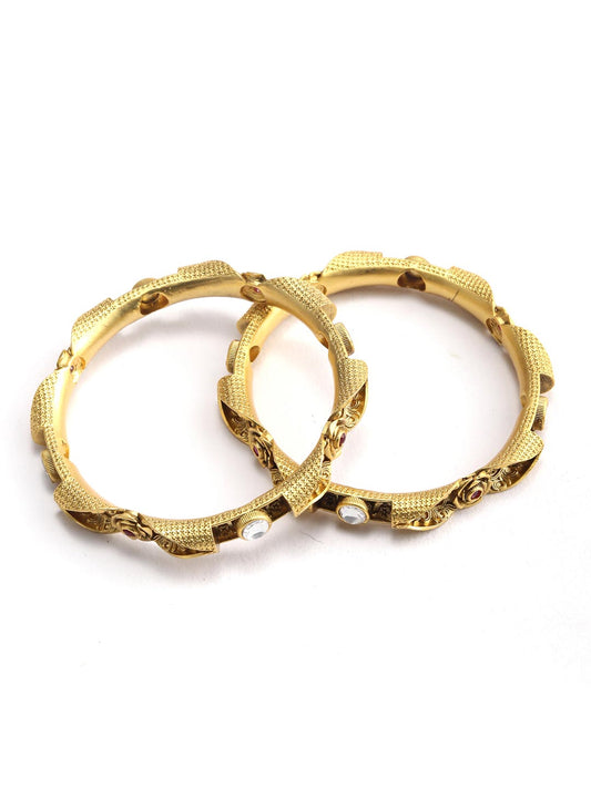 Artificial Stones Gold Plated Floral Set of 2 Bangle Set