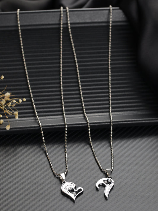 Bold by Priyaasi Detachable Heart Silver-Plated Necklace Set for Couples