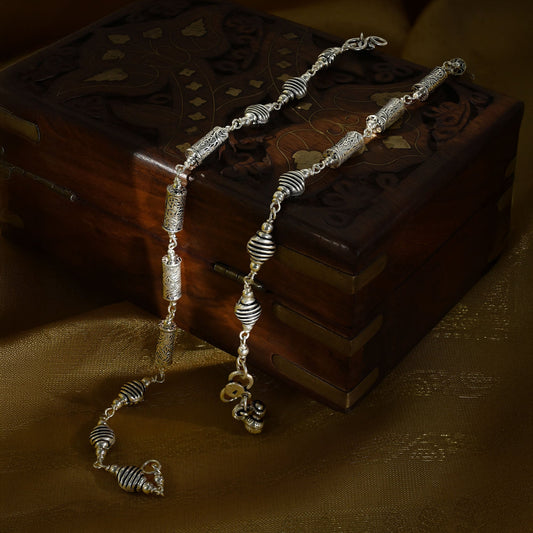 Cylindrical Motifs Silver Anklets