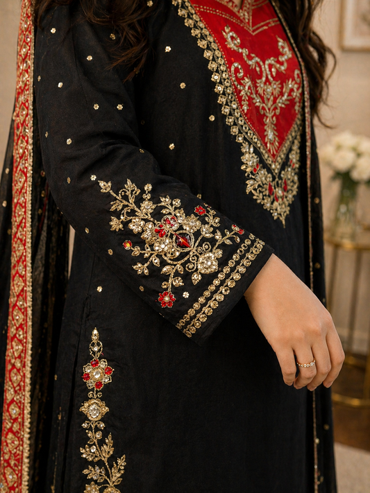 Sequence Embroidery Work Designer Kurti Palazzo Dupatta Set