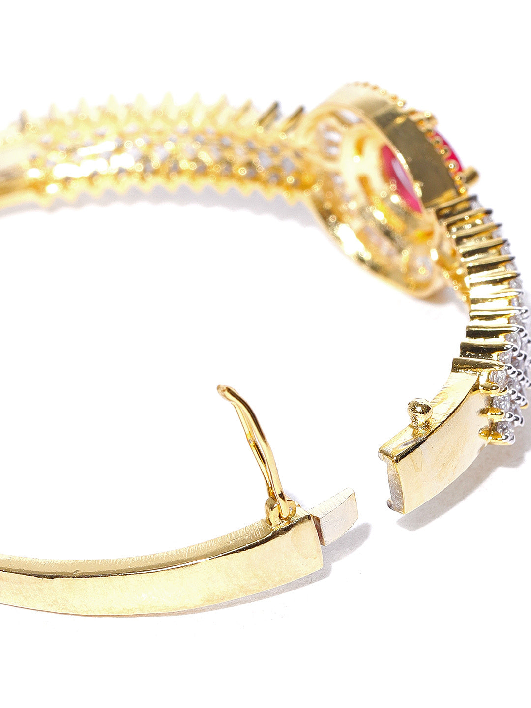 Gold-Plated American Diamond and Ruby Studded Bracelet