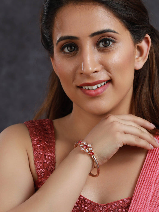 Priyaasi Pink Floral Studded Rose Gold Plated Bracelet