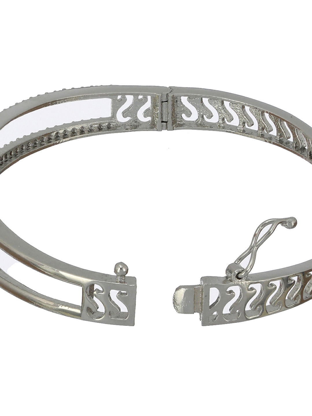 Geometric Solid American Diamond Silver-Plated Bracelet