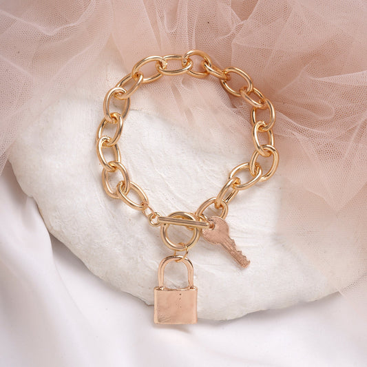 Bewitched Smitten Lock & Key Gold Bracelet