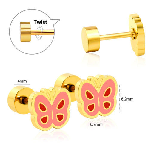 Blush Butterfly 18K Gold Plated Children's Earrings - Twisty Locks - Kids and Women Hair Accessories, Fashion Clothing and Jewellery India