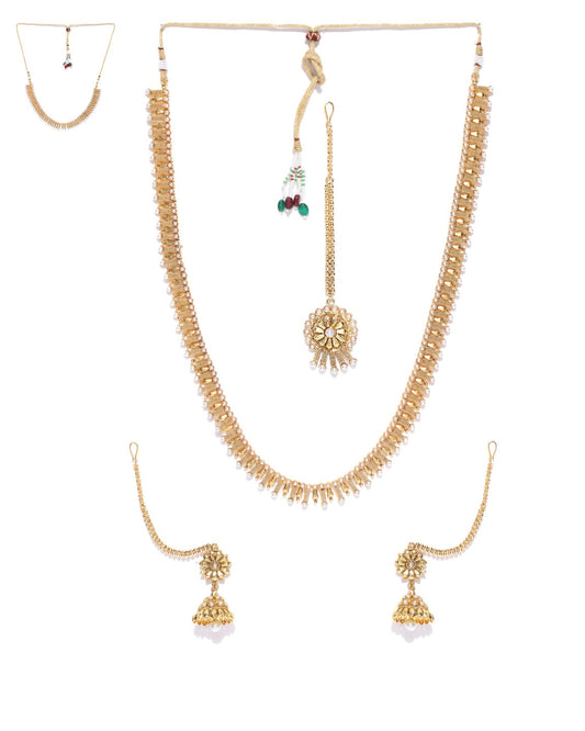 2 Gold-Plated Pearls Necklaces With Jhumki & Maangtika