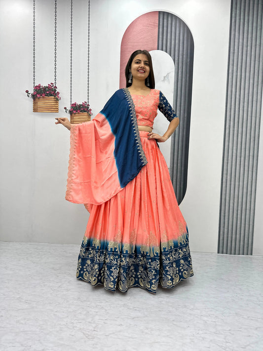 Chinon Silk Thread Embroidery work Lehenga Choli Set - Premium from Ethenika.com - Just INR 3990! Shop now at Ethenika.com