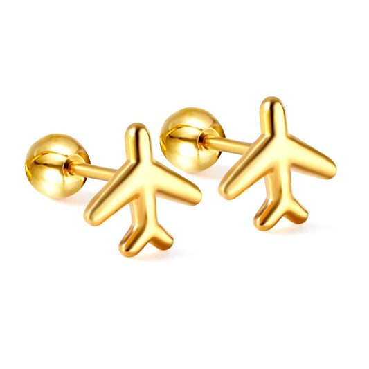 Cute Airplane 18K Gold Plated Children's Earrings - Twisty Locks - Kids and Women Hair Accessories, Fashion Clothing and Jewellery India