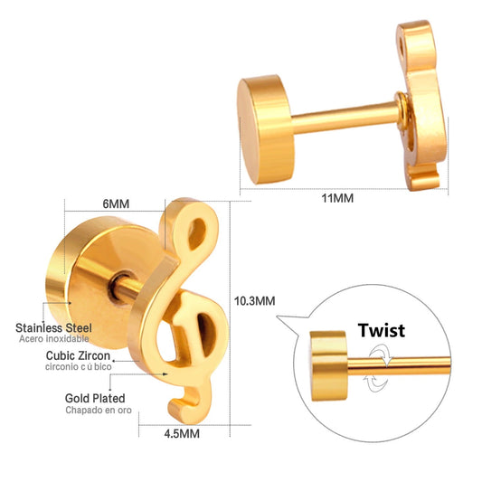 Cute Music Note 18K Gold Plated Children's Earrings - Twisty Locks - Kids and Women Hair Accessories, Fashion Clothing and Jewellery India