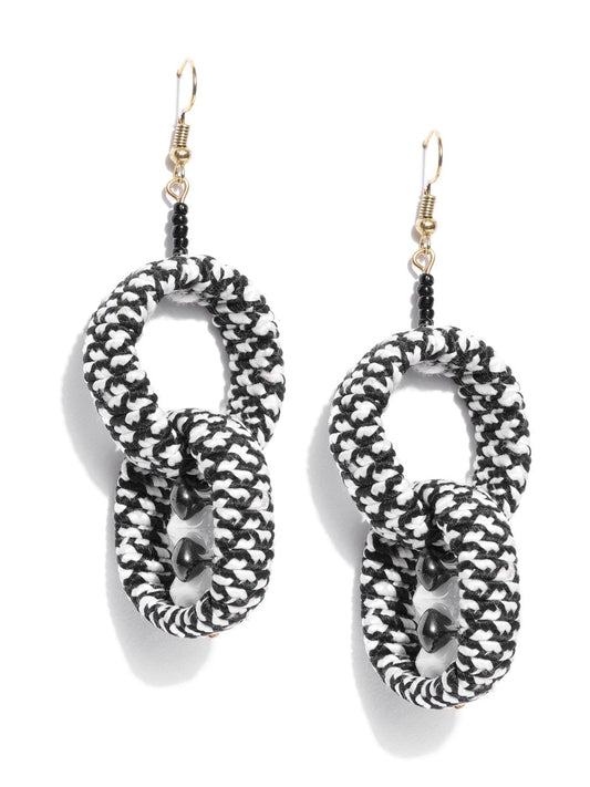 Black And White Inter looped Circular Drop Earrings