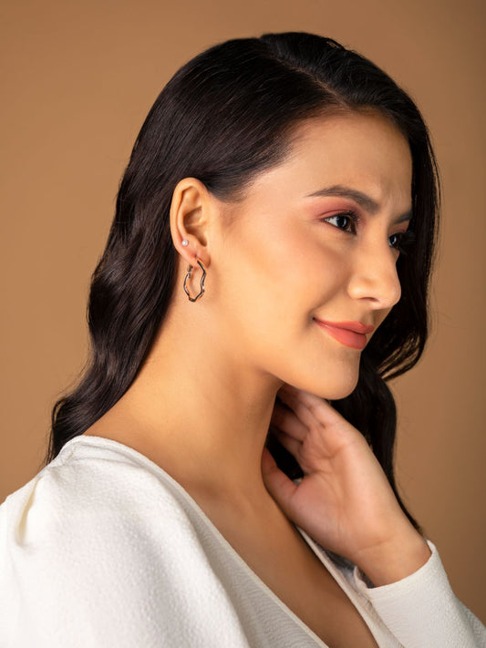 Solitaire Pearl Stud and Wave Hoop Earrings Set of 6